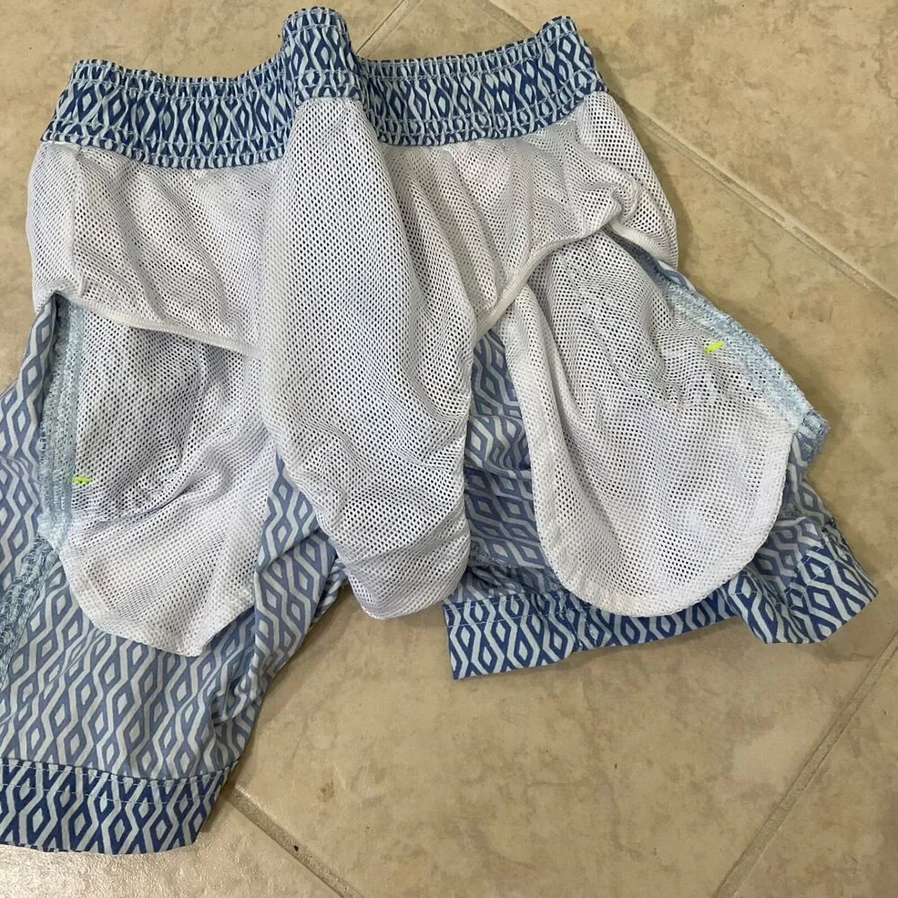 Crewcuts J Crew Kids 7 Shorts Swim Trunks Geometric mesh lining pockets EUC